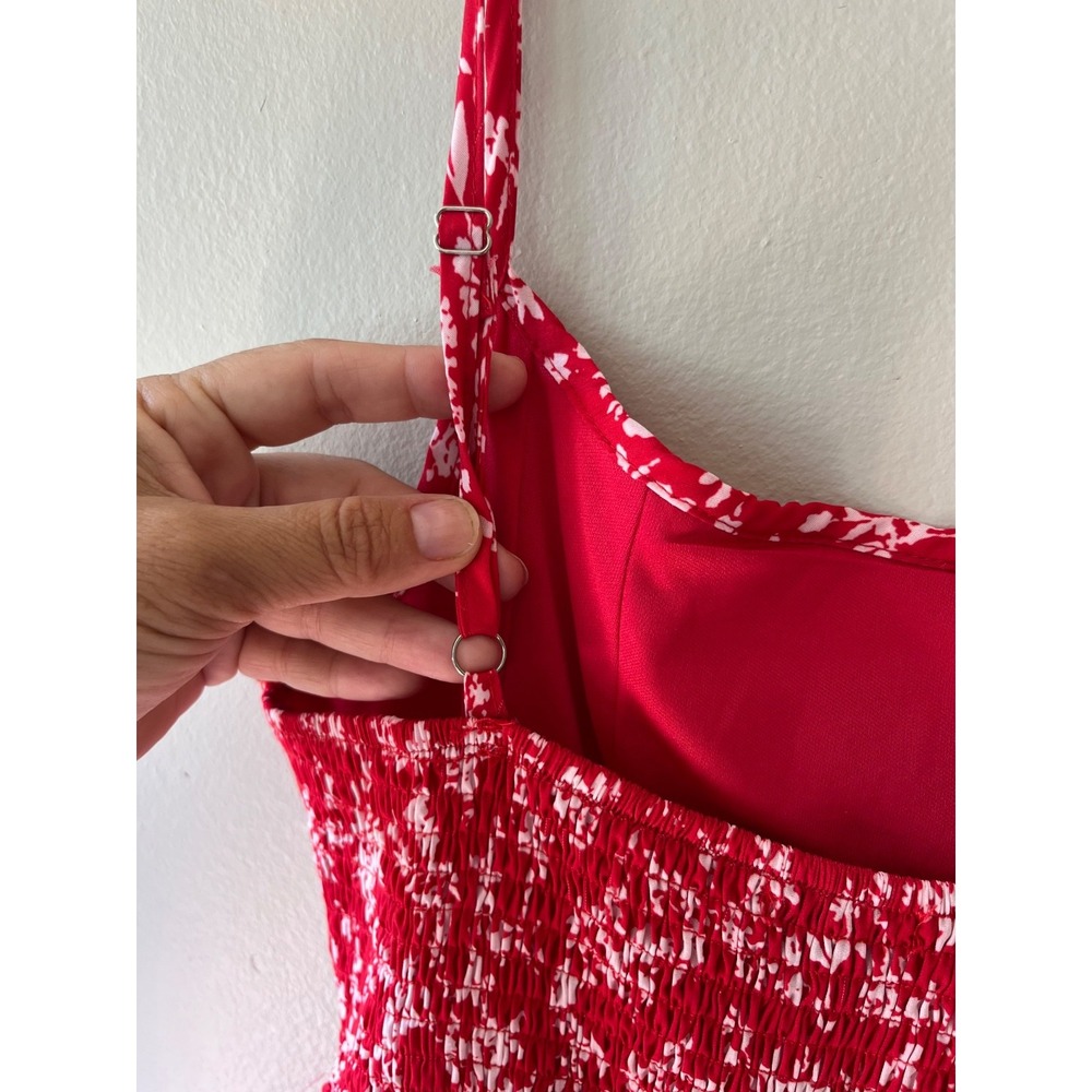 Grace Karin Sz S Oversized Midi Red Floral Tank Dress Stretch Pleated Lined - Picture 6 of 7